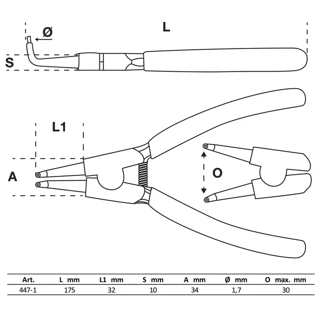 BGS Borgringtang - gebogen - voor buitenringen - 175 mm