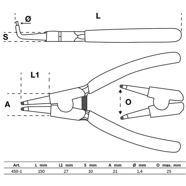 BGS Borgringtang - gebogen - voor buitenringen - 150 mm