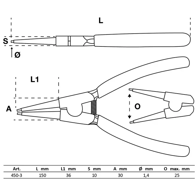 BGS Borgringtang - recht - voor buitenringen - 150 mm