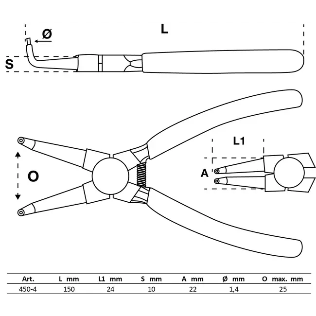 BGS Borgringtang - gebogen - voor binnenringen - 150 mm