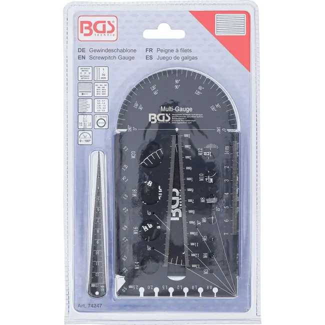 BGS Schroeven- en schroefdraadsjabloon - metrisch - M3 - M20, 0,5 - 13,00 mm