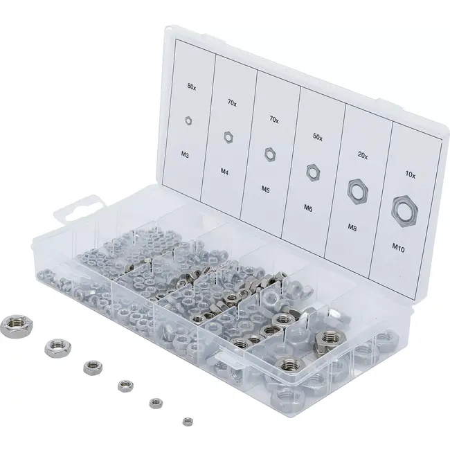 BGS Assortiment zeskantmoeren - roestvrij staal - 300 delig