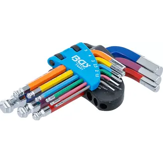 BGS technic Stiftsleutelset - meerkleurig - kort - binnenzeskant met kogelkop 1,5 - 10 mm - 9 delig
