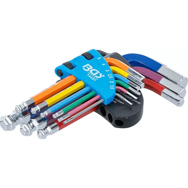 BGS Stiftsleutelset - meerkleurig - kort - binnenzeskant met kogelkop 1,5 - 10 mm - 9 delig