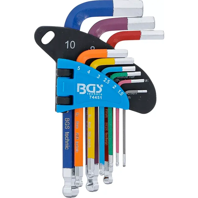 BGS Stiftsleutelset - meerkleurig - kort - binnenzeskant met kogelkop 1,5 - 10 mm - 9 delig