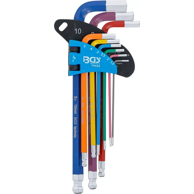 BGS Stiftsleutelset - meerkleurig - binnenzeskant met kogelkop 1,5 - 10 mm - 9 delig