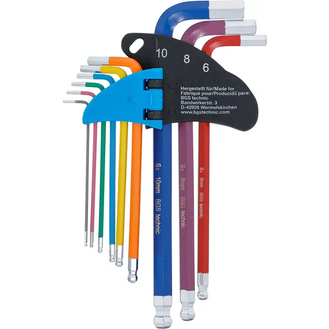 BGS Stiftsleutelset - meerkleurig - binnenzeskant met kogelkop 1,5 - 10 mm - 9 delig
