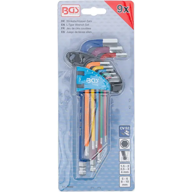 BGS Stiftsleutelset - meerkleurig - binnenzeskant met kogelkop 1,5 - 10 mm - 9 delig