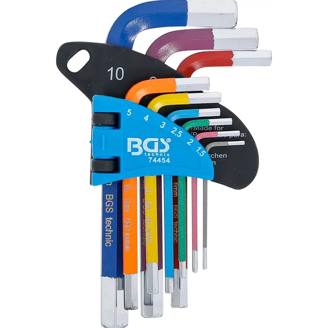 BGS Stiftsleutelset - meerkleurig - kort - binnenzeskant 1,5 - 10 mm - 9 delig