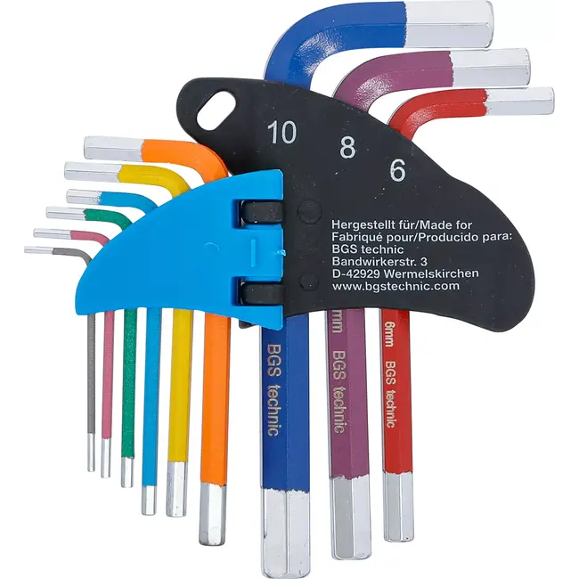 BGS Stiftsleutelset - meerkleurig - kort - binnenzeskant 1,5 - 10 mm - 9 delig