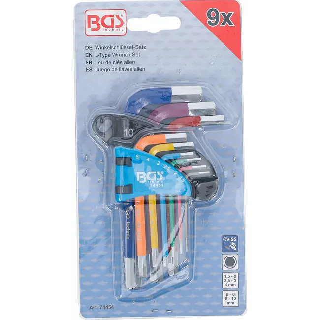 BGS Stiftsleutelset - meerkleurig - kort - binnenzeskant 1,5 - 10 mm - 9 delig