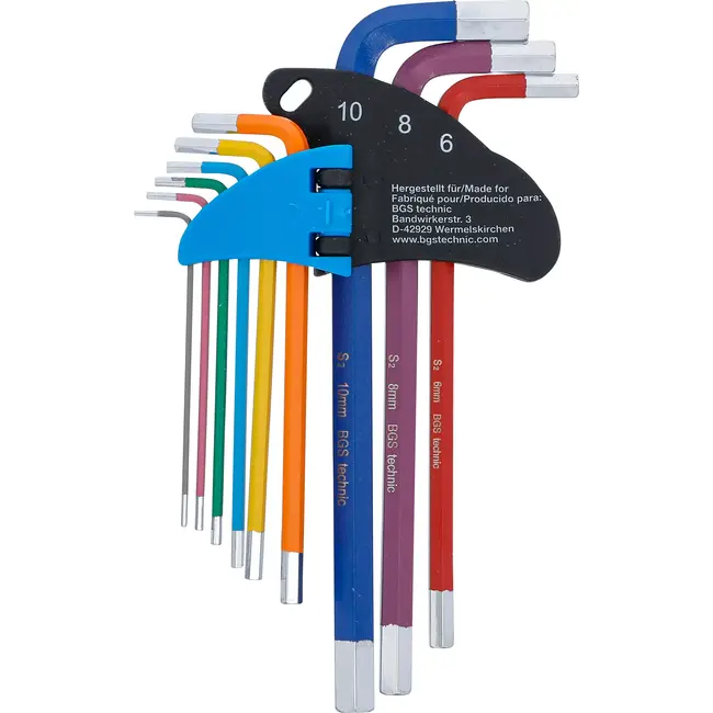 BGS Stiftsleutelset - meerkleurig - binnenzeskant 1,5 - 10 mm - 9 delig