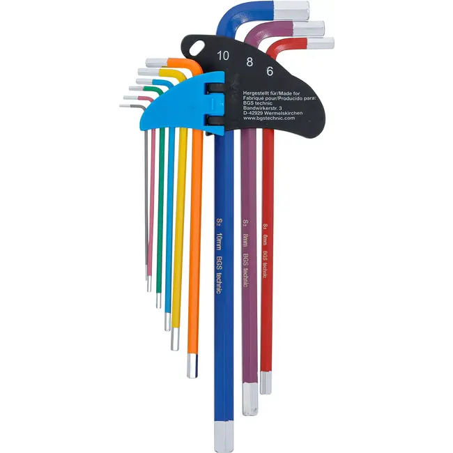 BGS Stiftsleutelset - meerkleurig - extra lang - binnenzeskant 1,5 - 10 mm - 9 delig