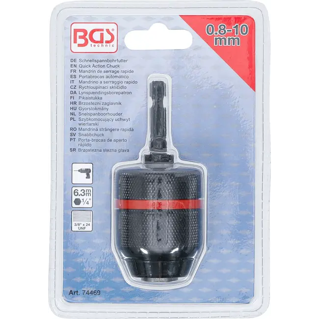 BGS Snelspanboorhouder - metalen uitvoering - aandrijving buitenzeskant 1/4" x 20 UNF - 0,8 - 10 mm