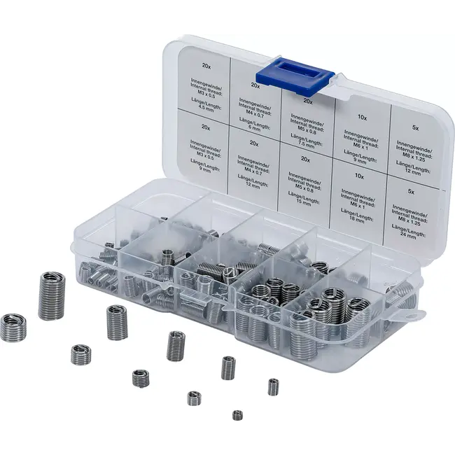 BGS Assortiment inzetstukken voor schroefdraadreparatie - roestvrij staal - 150 delig
