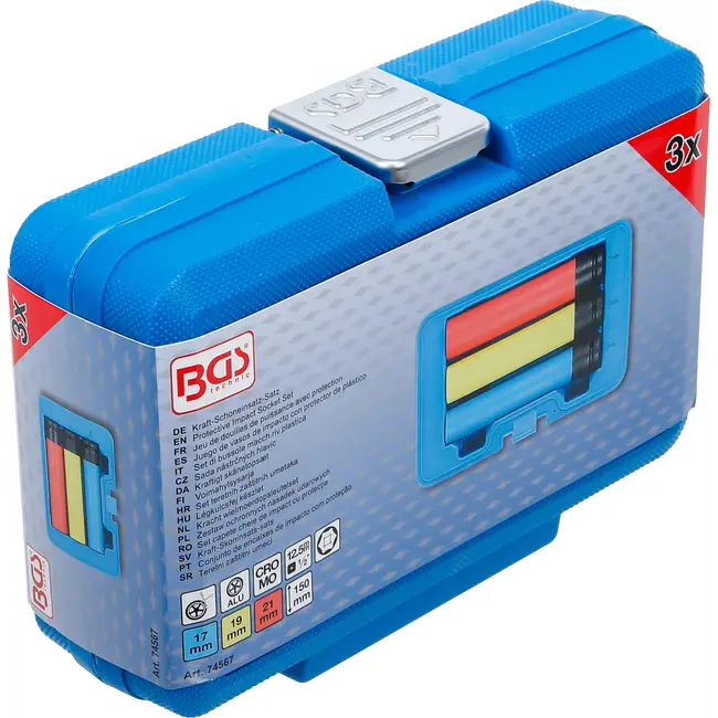 BGS Kracht wielmoerdopsleutelset - extra diep - 1/2" - 17 / 19 / 21 mm - 3 delig