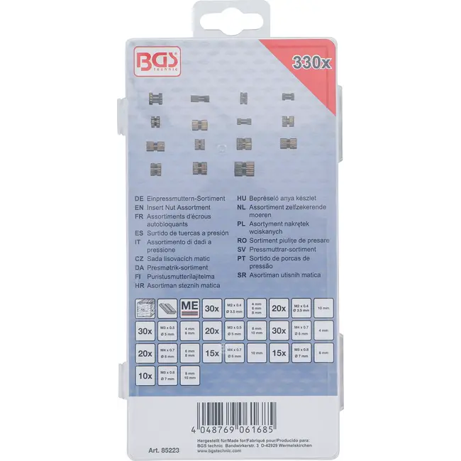 BGS Assortiment zelfzekerende moeren - messing - 330 delig