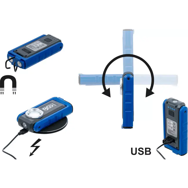 BGS COB-LED looplamp met magneet en ophanghaak - uitklapbaar - met laadfunctie via inductie