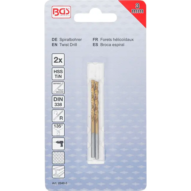 BGS Spiraalboor - HSS-G - titanium gecoat - 3,0 mm - 2 delig
