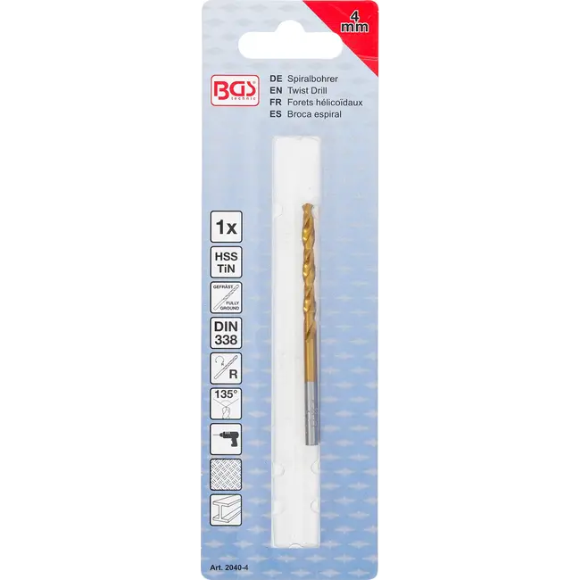 BGS Spiraalboor - HSS-G - titanium gecoat - 4,0 mm