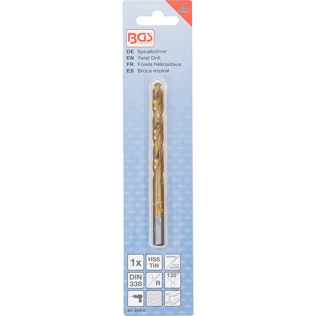 BGS Spiraalboor - HSS-G - titanium gecoat - 8,0 mm