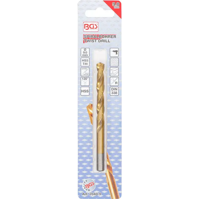BGS Spiraalboor - HSS-G - titanium gecoat - 9,0 mm