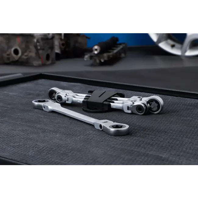 BGS Dubbele ratelringsleutelset - plooibaar - met E-profiel ringkoppen - E6 - E24 - 4 delig