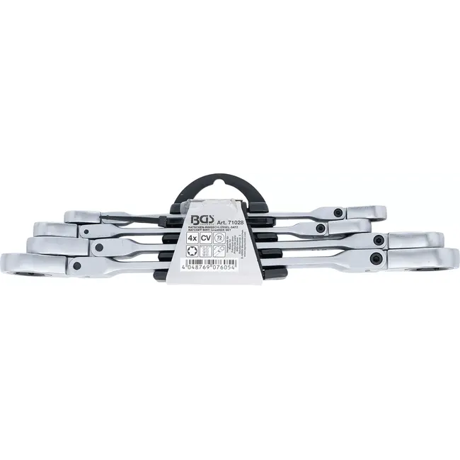 BGS Dubbele ratelringsleutelset - plooibaar - met E-profiel ringkoppen - E6 - E24 - 4 delig