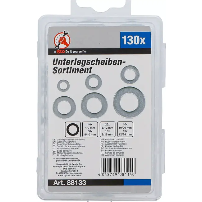 BGS Assortiment vulringen - Ø 4 - 12 mm (binnendiameter) - 130 delig