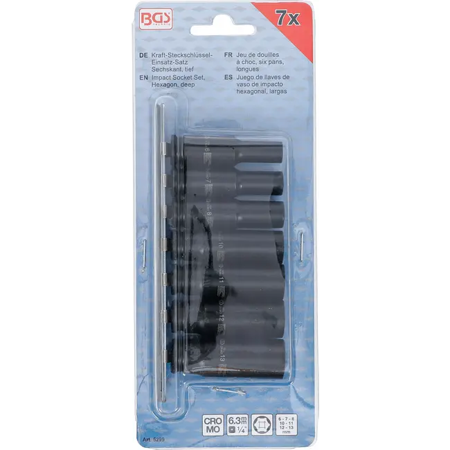 BGS Kracht doppenset zeskant, diep - 1/4" - 6 - 13 mm - 7 delig