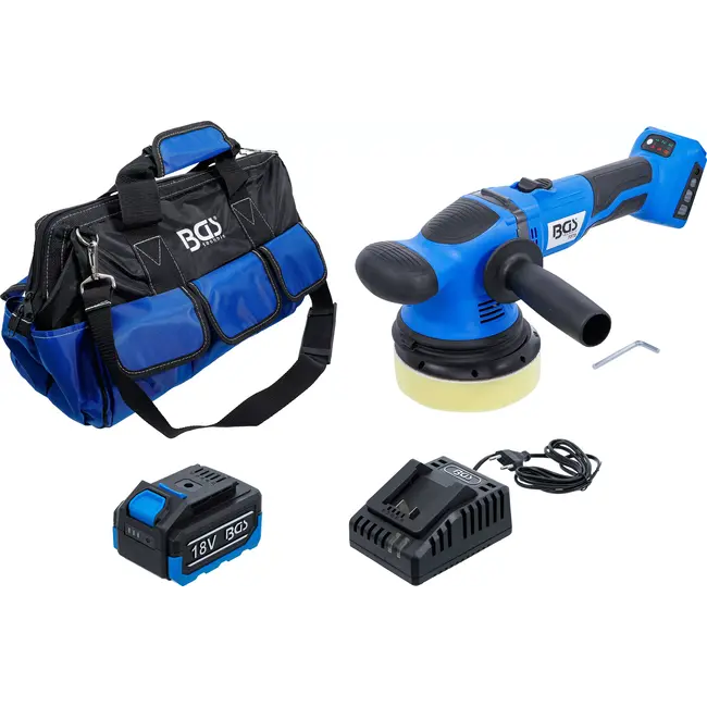 BGS Excentrische accu polijstmachineset - borstelloos - 18 V - met accu en snellader