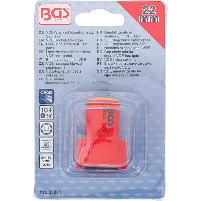 BGS VDE dopsleutel, zeskant - 3/8" - 22 mm