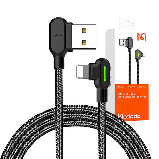 Mcdodo USB naar Lightning-kabel - schuin - 1,8 meter - zwart