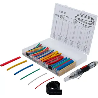 BGS technic Mini-hete gasbrander met assortiment krimpkousen - kleur - met piëzo-ontsteking - 162 delig
