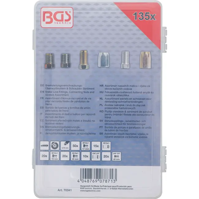 BGS Assortiment wartels en schroeven voor remleiding-schroefverbindingen - 135 delig
