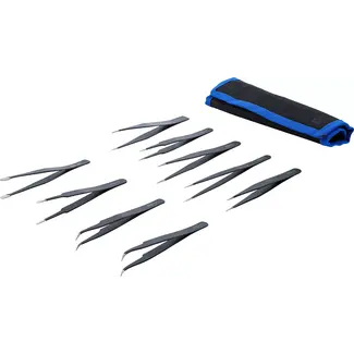 BGS technic Roestvrijstalen pincetset - 9 delig