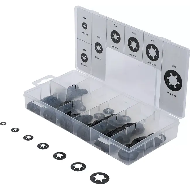 BGS Assortiment klemschijven / borgringen - M3 - M12 - 340 dlg.
