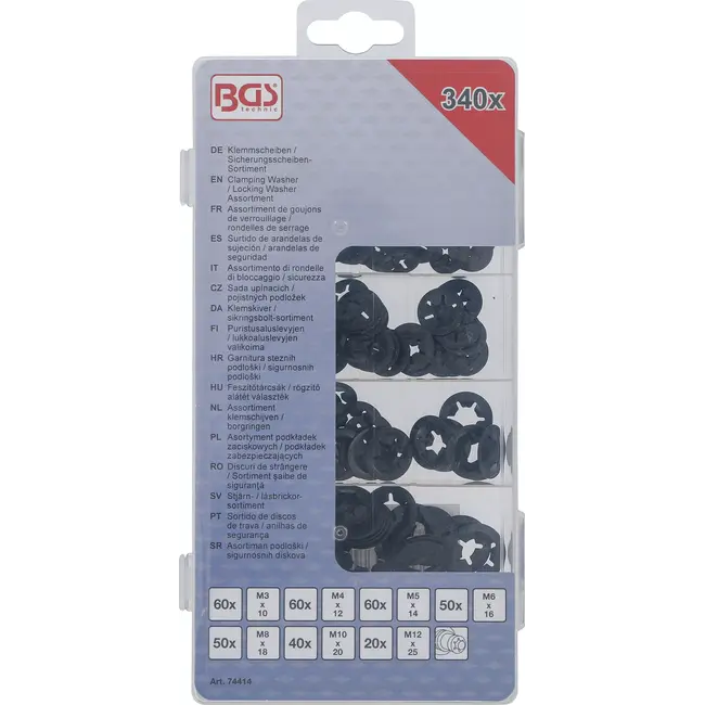 BGS Assortiment klemschijven / borgringen - M3 - M12 - 340 dlg.