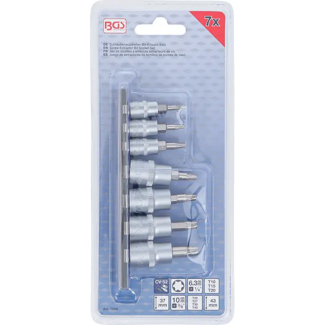 BGS Schroeven uitdraaiset - 1/4" / 3/8" - voor defect Torx - T10 - T40 - 7 delig