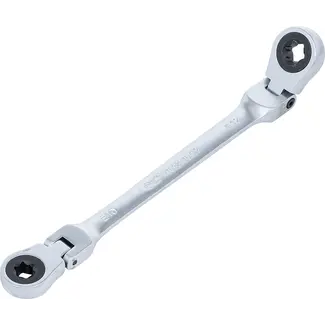 BGS Dubbele ratelringsleutel - plooibaar - met E-profiel ringkoppen - E10 x E12
