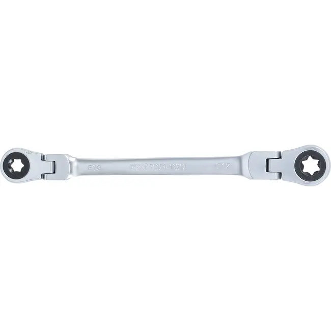 BGS Dubbele ratelringsleutel - plooibaar - met E-profiel ringkoppen - E10 x E12