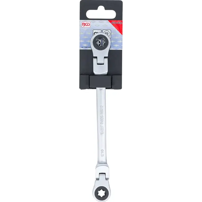 BGS Dubbele ratelringsleutel - plooibaar - met E-profiel ringkoppen - E10 x E12