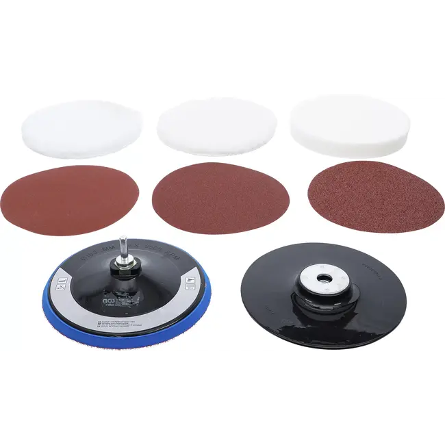 BGS Schuur- en polijstschijvenset - Ø 180 mm - 8 delig