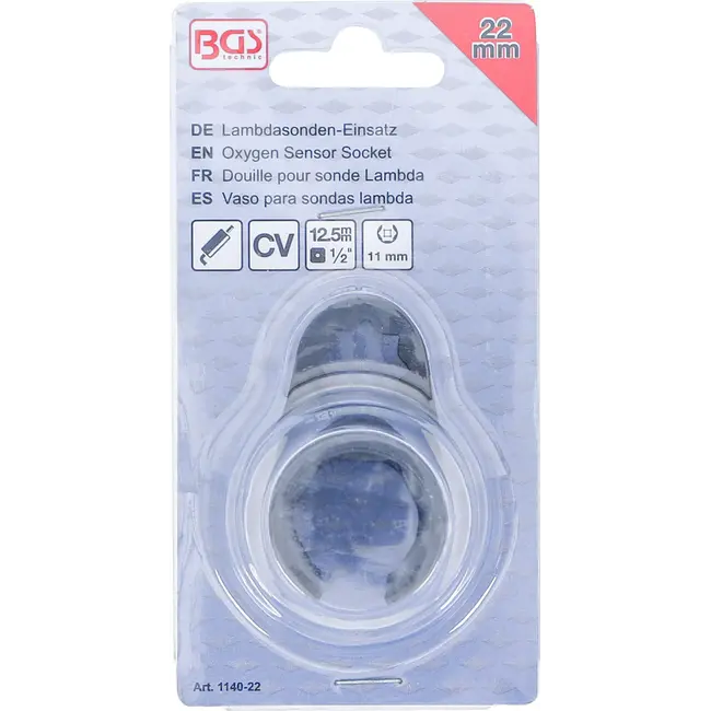 BGS Lambdasonde Dopsleuteldop - gebogen - 1/2" dubbele 4-kant aandrijving - 22 mm - gleuf 11 mm