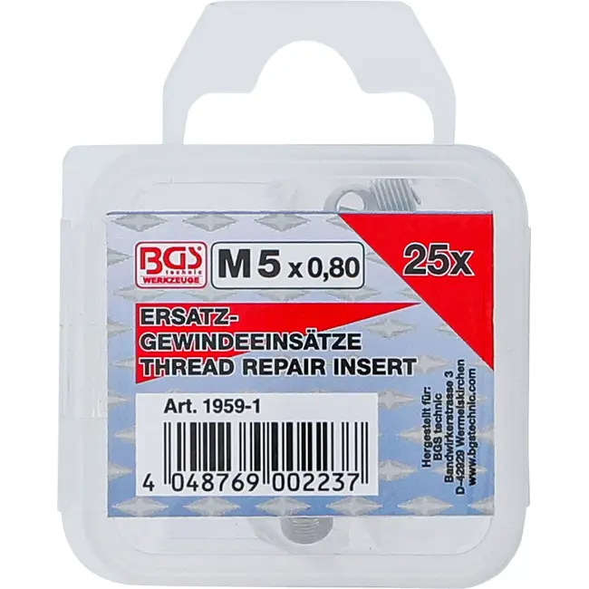 BGS Reserve draadbussen - M5 x 0,8 - 25 delig