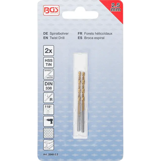 BGS Spiraalboor - HSS-G - titanium gecoat - 2,5 mm - 2 delig