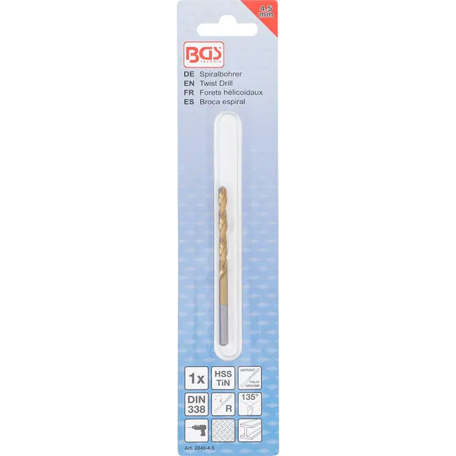 BGS Spiraalboor - HSS-G - titanium gecoat - 4,5 mm
