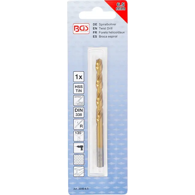 BGS Spiraalboor - HSS-G - titanium gecoat - 6,5 mm