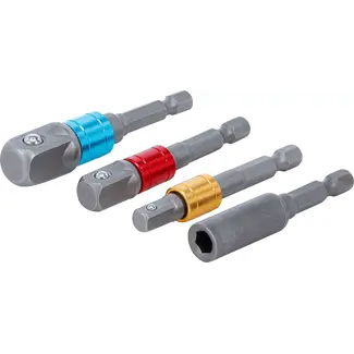 BGS Do it yourself Adapterset voor boormachines 4-delig – 1/4", 3/8", 1/2" en zeskant 1/4"