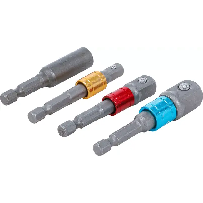 BGS Adapterset voor boormachines 4-delig – 1/4", 3/8", 1/2" en zeskant 1/4"